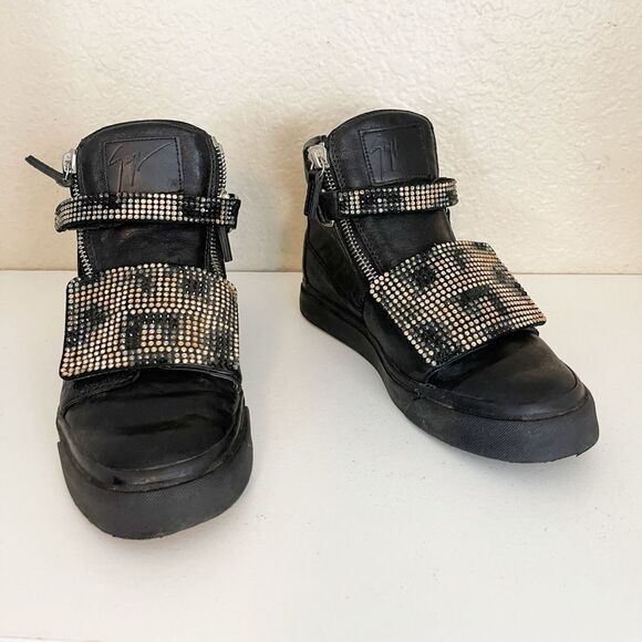 Giuseppe Zanotti Limited Edition High top crystal studded black leather Sneakers - Picture 4 of 17
